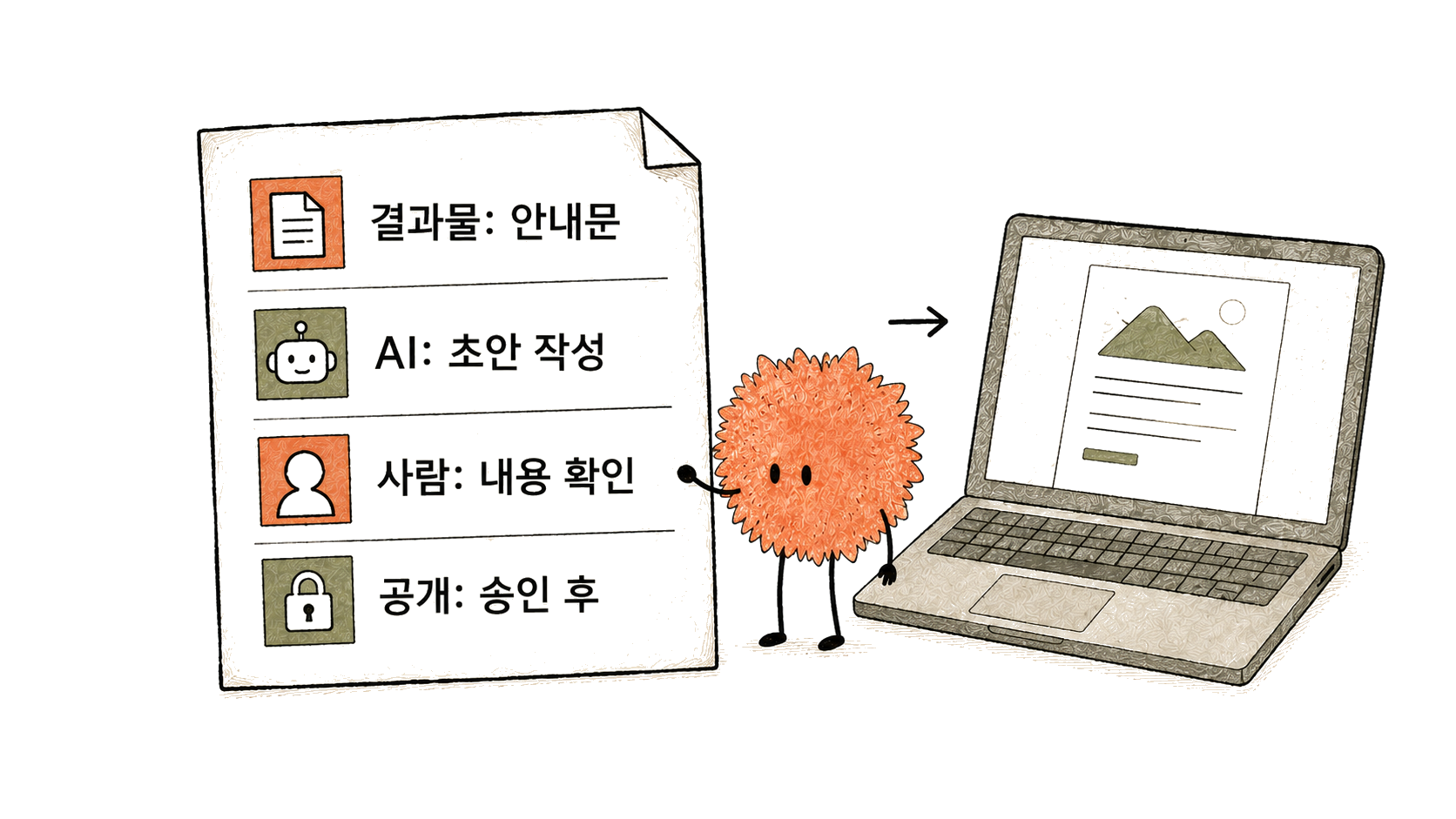 결과물·AI의 역할·사람의 확인·공개 조건을 먼저 정합니다.