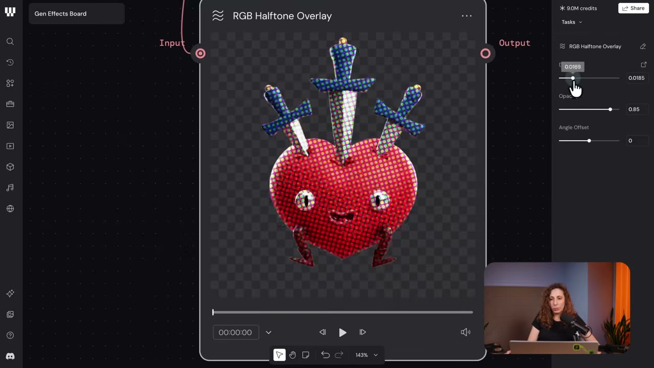 RGB 하프톤 효과의 점 크기와 불투명도 조절 화면