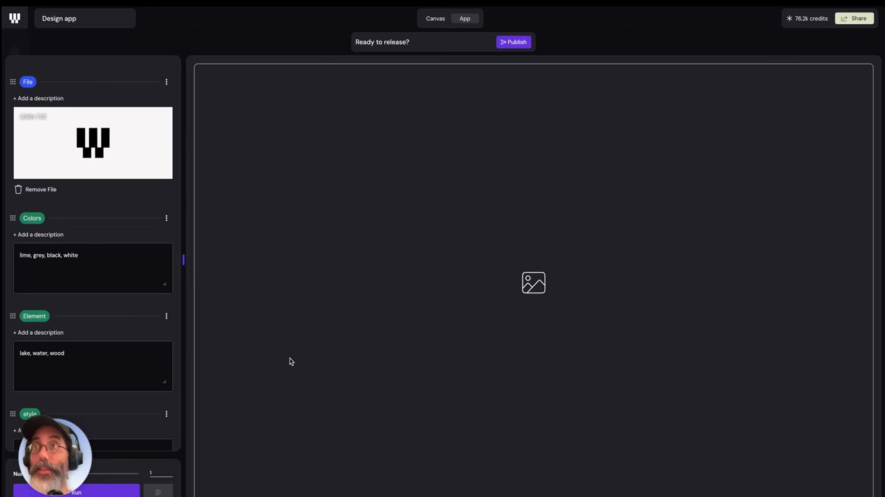 Output 노드가 연결된 워크플로우를 Tool 모드로 열어 입력칸과 Run 버튼만 보이는 화면