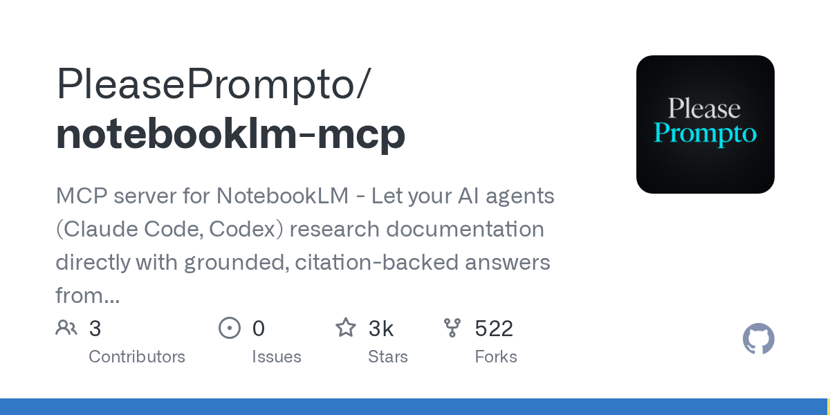 GitHub 저장소 PleasePrompto/notebooklm-mcp 소개 이미지