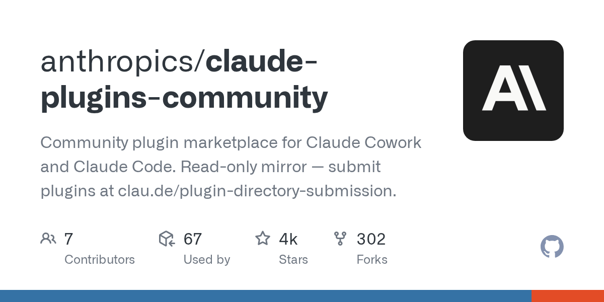 GitHub 저장소 anthropics/claude-plugins-community 소개 이미지