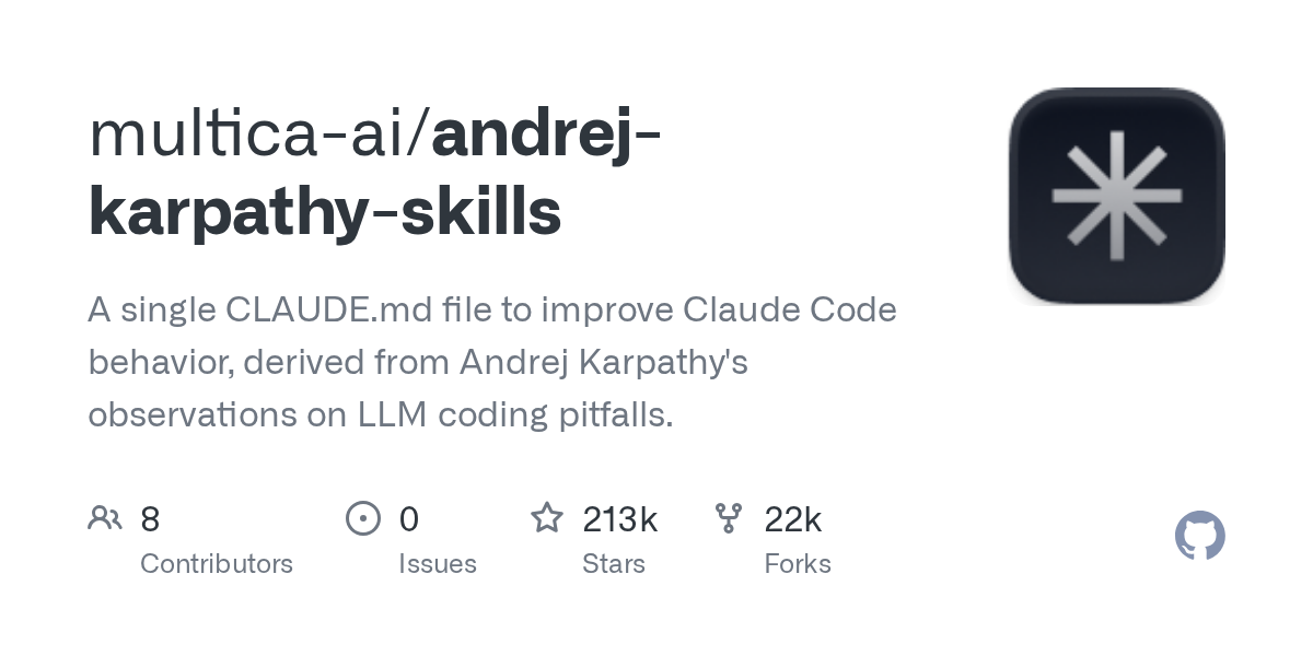 GitHub 저장소 multica-ai/andrej-karpathy-skills 소개 이미지
