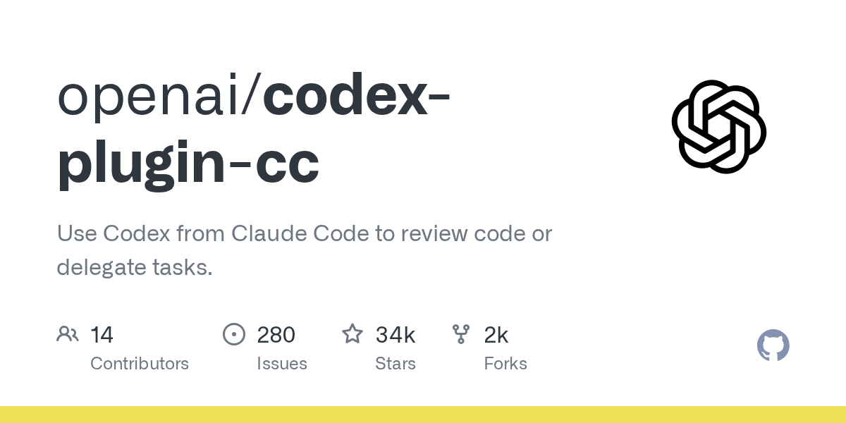GitHub 저장소 openai/codex-plugin-cc 소개 이미지