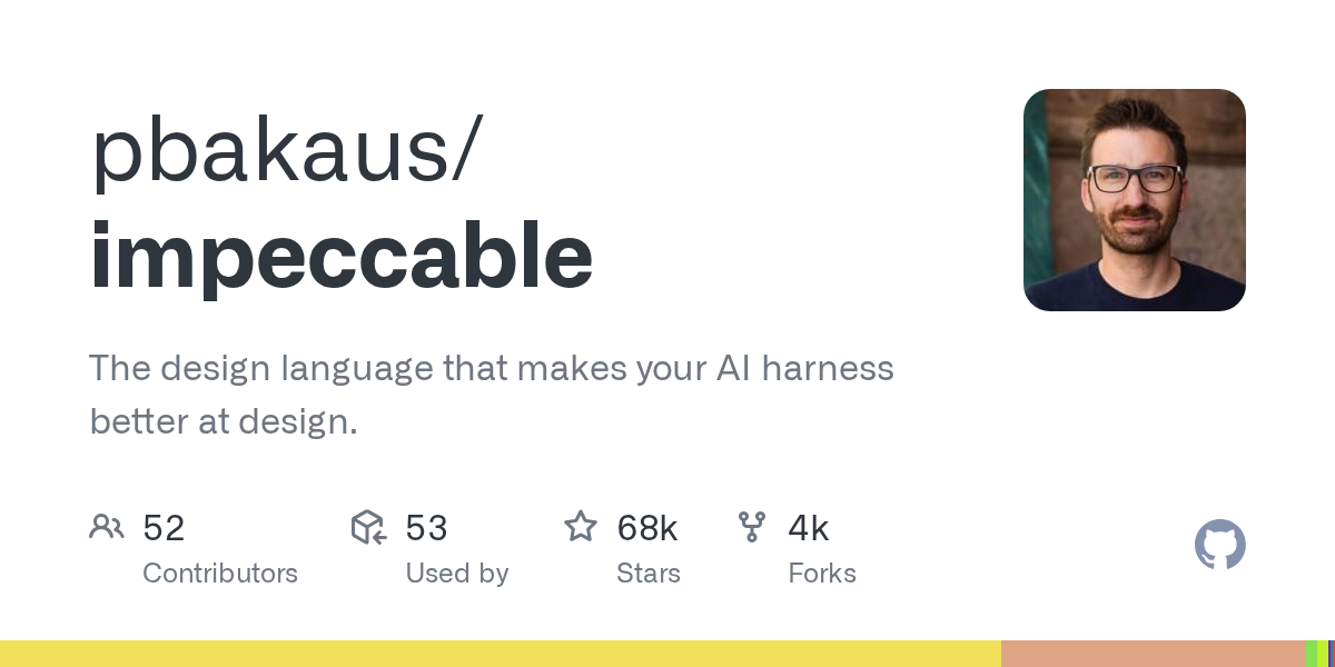 GitHub 저장소 pbakaus/impeccable 소개 이미지