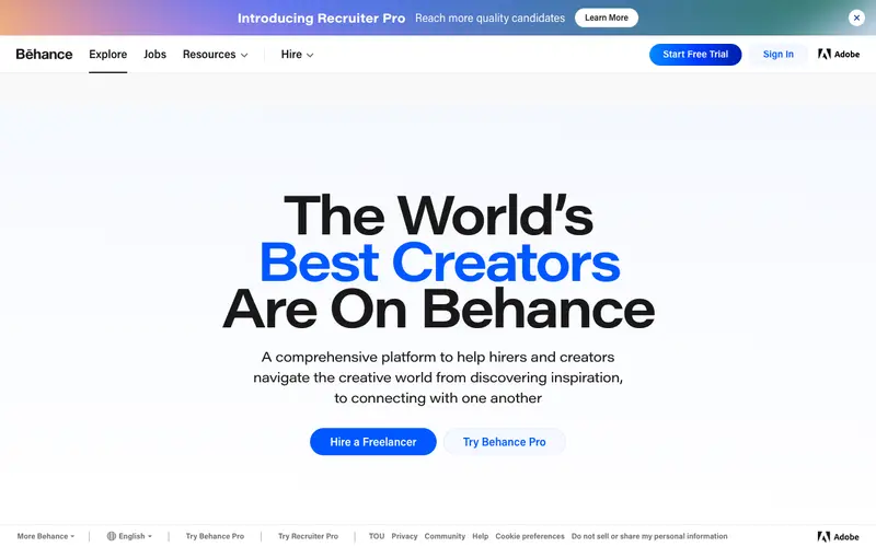 Behance 사이트의 첫 화면. 브랜드, 캠페인과 패키지의 제작 맥락과 결과를 함께 봅니다.