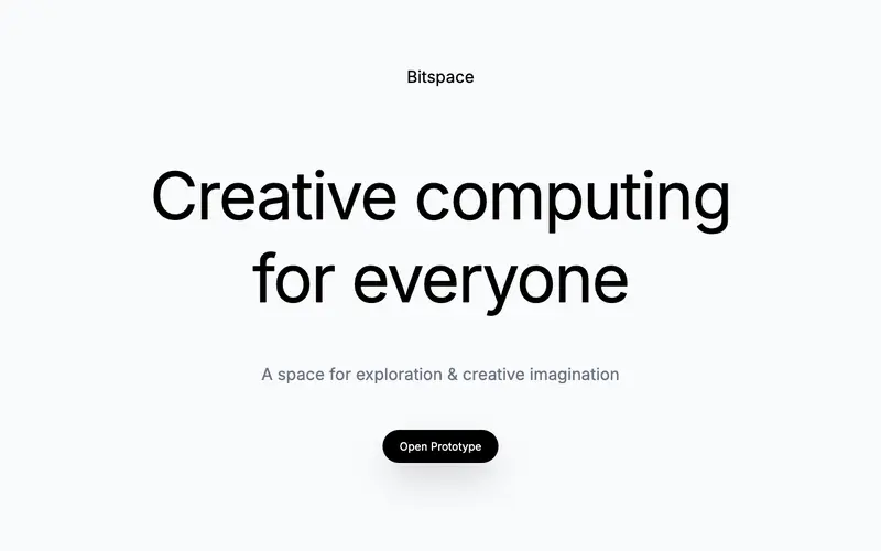 Bitspace 사이트의 첫 화면. 노드 편집기에서 비주얼 구성과 실시간 그래픽을 만듭니다.