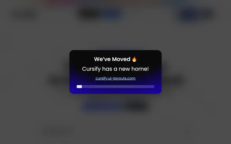 Cursify 사이트의 첫 화면. React와 Framer Motion으로 만든 커서 효과를 찾아봅니다.