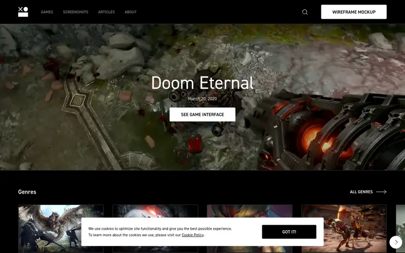 Interface In Game 사이트의 첫 화면. 게임 화면을 HUD, 메뉴와 인벤토리 같은 요소별로 봅니다.