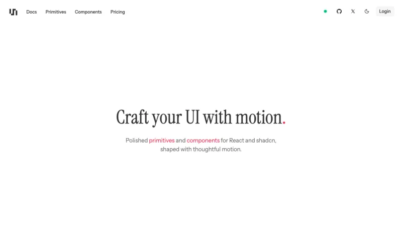 Unlumen UI 사이트의 첫 화면. React와 Tailwind로 만든 애니메이션 UI 컴포넌트와 구현 예시를 찾습니다.